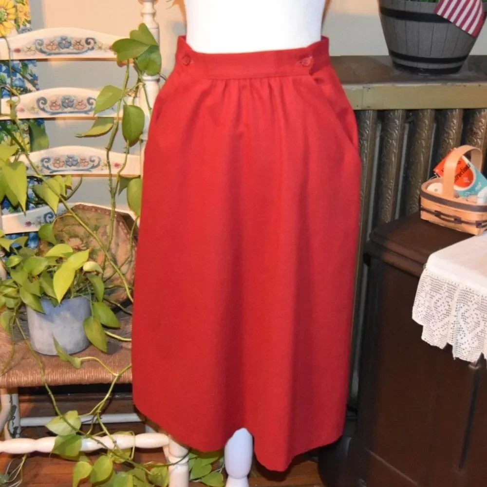 Vintage 1970s Russ Toggs Wool Skirt RTII Red Size Small 26'' Waist